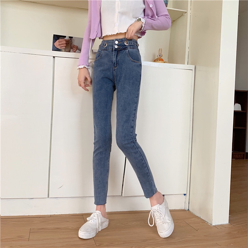IELGY   Quần jeans Lửng Lưng Cao Thời Trang Dành Cho Nữ