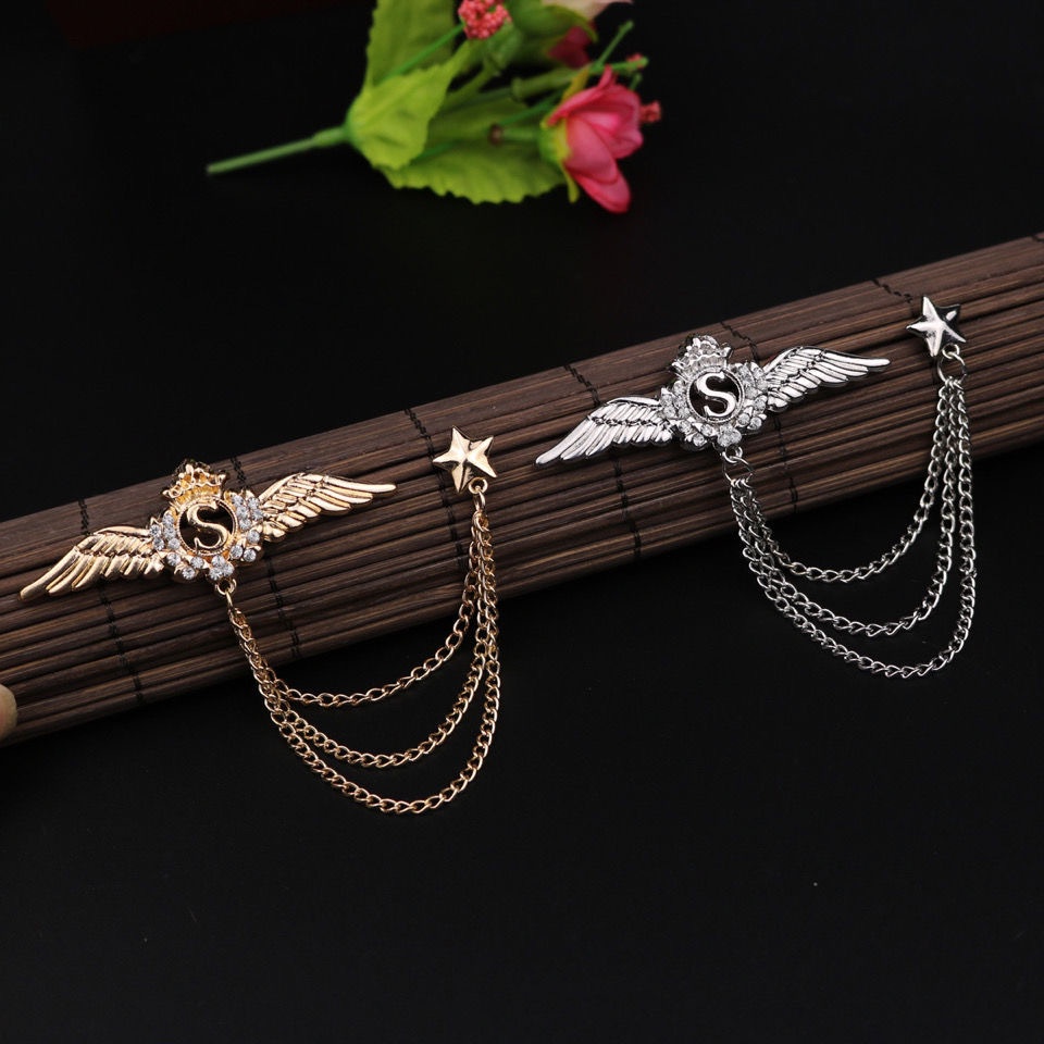 Ghim Cài Cổ Áo Dạng Chuỗi Màu Vàng Đơn Giản Phong Cách Âu Mỹ Hàn Quốc Cho Nam