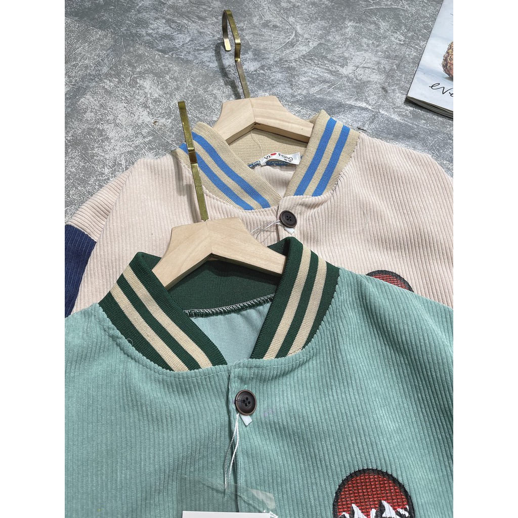 Áo Khoác Bomber - Áo Khoác Unisex  Nam Nữ  Nhung Phối Tay Cúc Bấm Form Rộng Hàng Shop | BigBuy360 - bigbuy360.vn