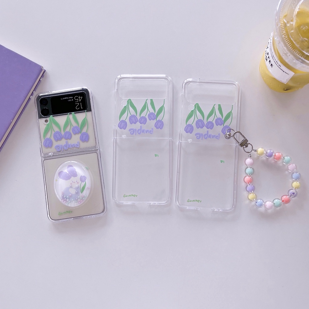 Ốp Điện Thoại PC Cứng Trong Suốt Chống Sốc Họa Tiết Hoa Tulip Tím Cho Samsung Galaxy Z Flip 3 5G Zflip 4