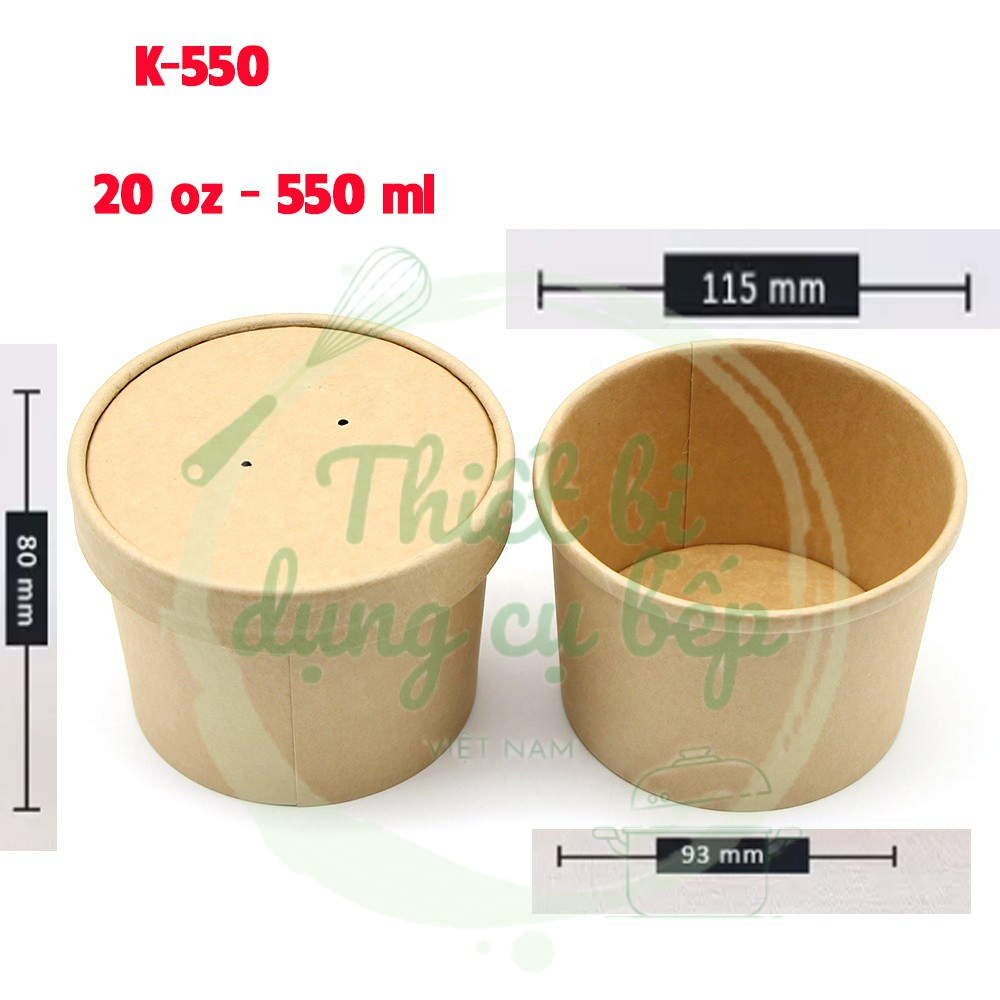 25 Tô Kraft nhỏ  240,360,550,760 ml nắp giấy và nắp nhựa, pet, ops cao cấp