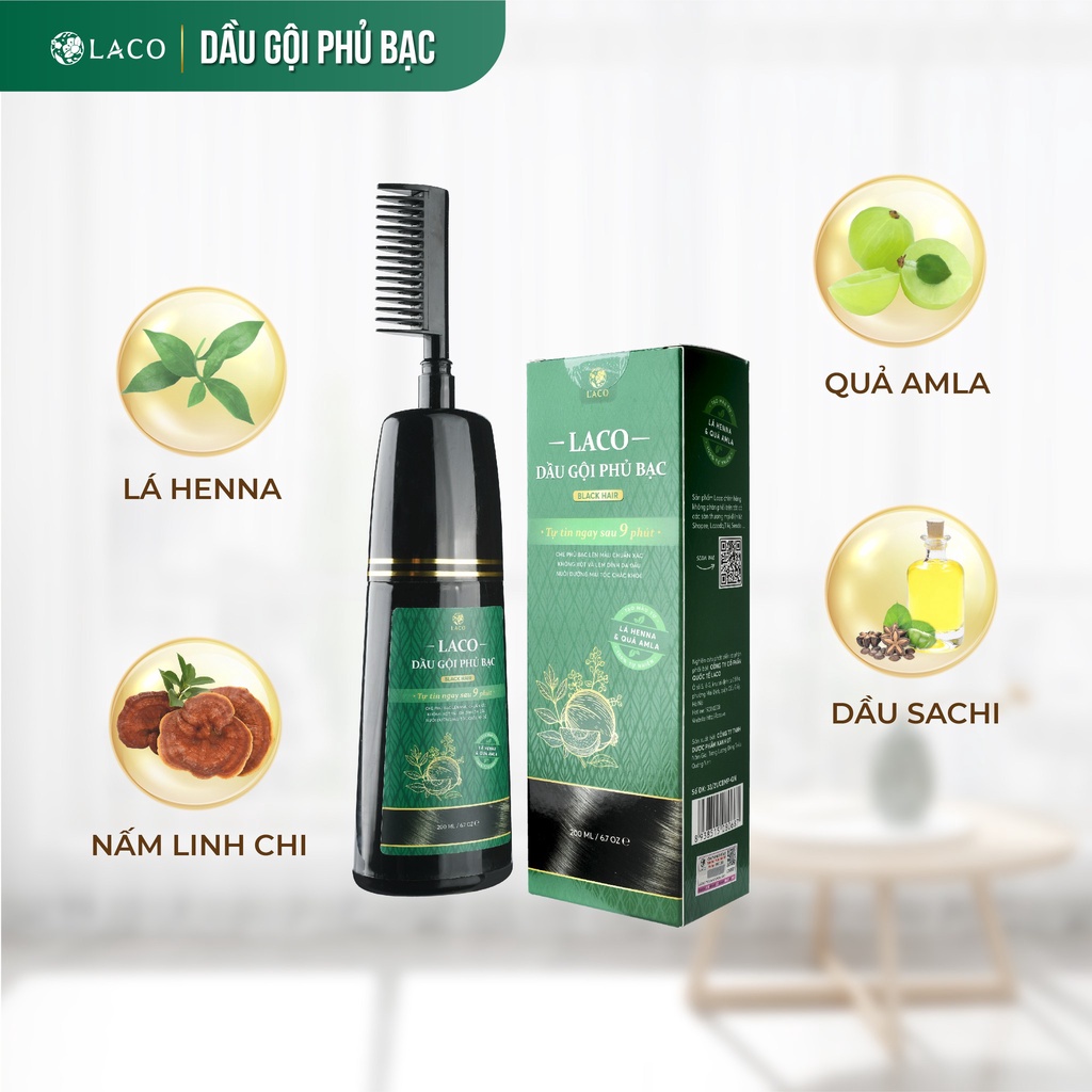 Dầu gội phủ bạc thảo nhược tự nhiên Laco(Shin Hair)nhân sâm bồ kết không đen da đầu tay dưỡng phục hồi tóc khỏe mượt mà