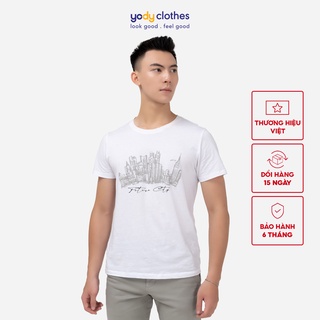 Áo thun nam YODY cotton in Future city dáng suông năng động TSM4017