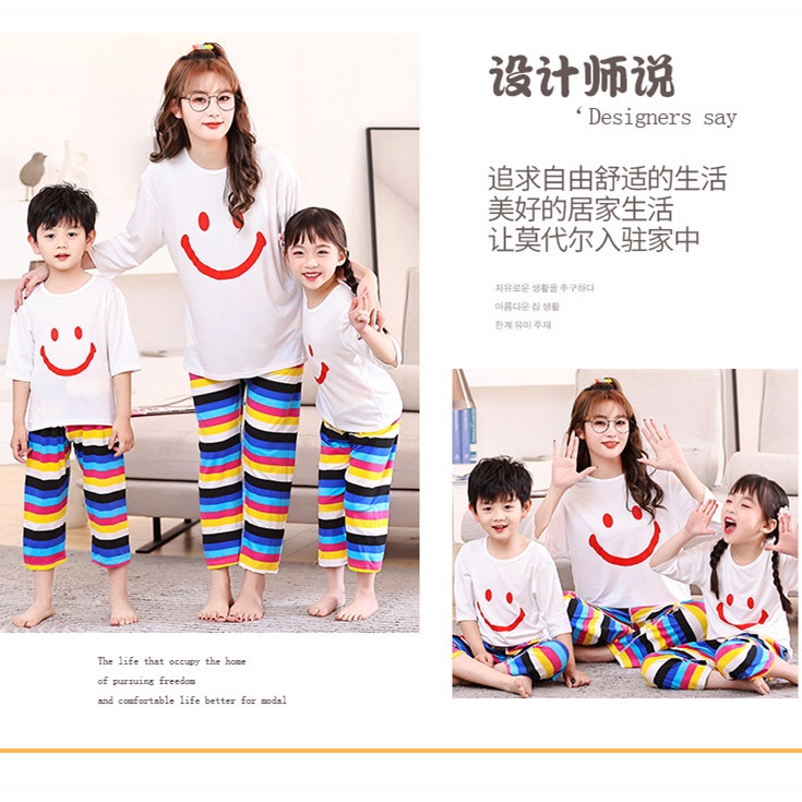 Bộ Đồ Ngủ Áo Tay 3 / 4 + Quần Lửng Thời Trang Xuân Hè Xinh Xắn Cho Mẹ Và Bé 110-170cm