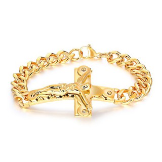 Lắc Tay Nam Dây Xích Thánh Giá Titan Ko Đen TT 3180