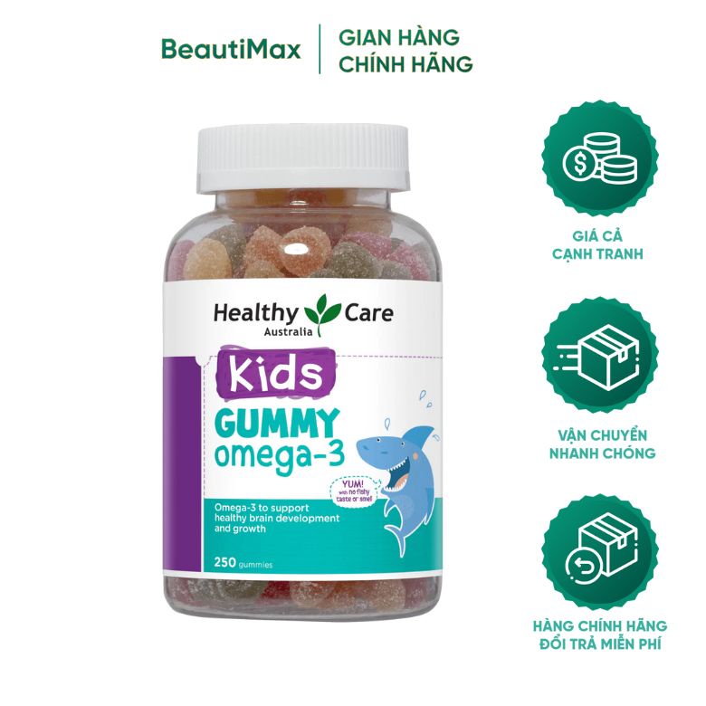 Kẹo dẻo bổ mắt Healthy Care Kids Gummy Omega 3 phát triển trí não cho trẻ từ 2 tuổi 250 viên BeautiMax