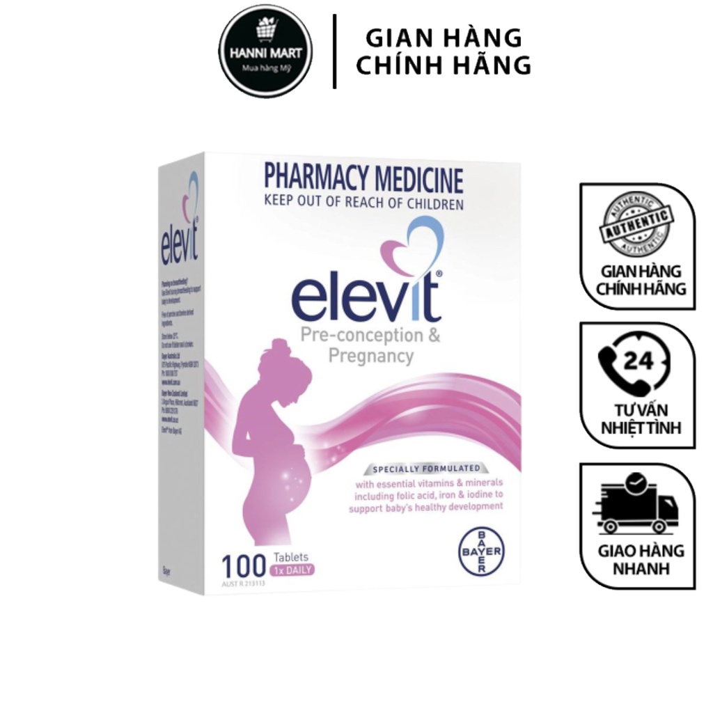 Viên Uống Bổ Sung Vitamin Tổng Hợp Dành Cho Bà Bầu Elevit Mẫu Mới 100 Viên, Hàng Chuẩn Úc (Bayer Australia)