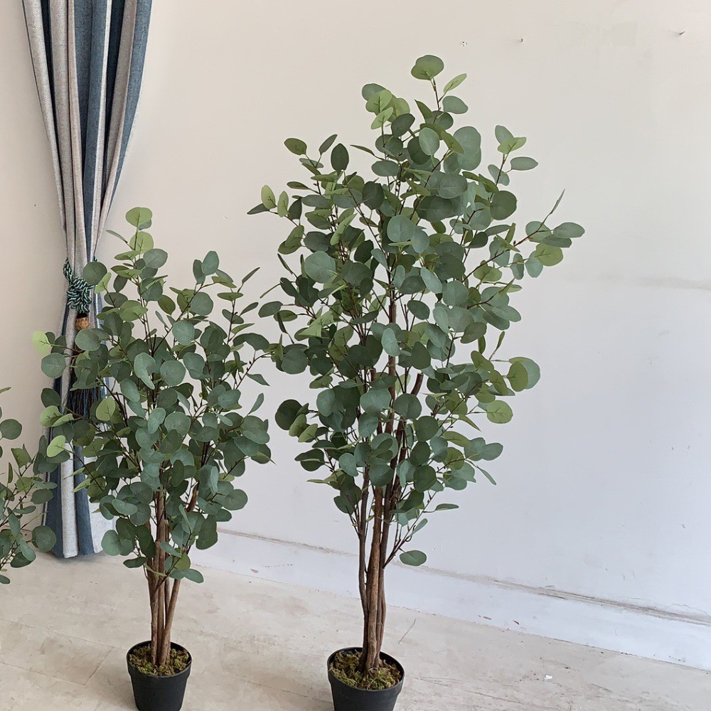 Cây giả - Cây kim tiền lá tròn, cây bạch đàn, cây lá bạc trang trí LanDecor  90-150cm