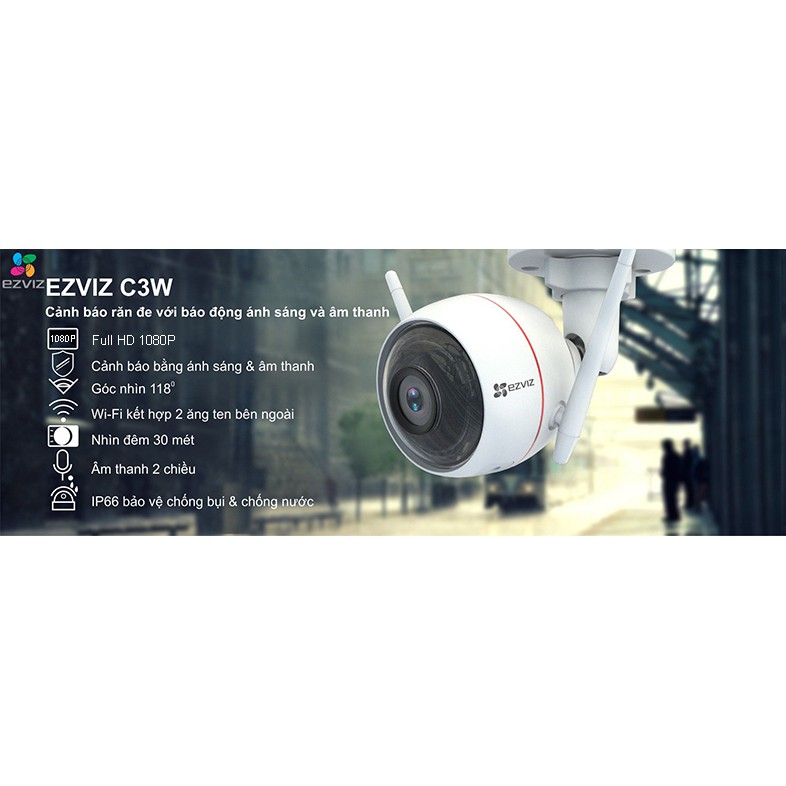 Camera Wifi không dây EZVIZ C3W 2MP 1080P, đàm thoại 2 chiều, còi đèn báo động (hàng chính hãng)