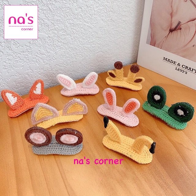 Kẹp tóc mái tai thỏ len đan thêu handmade hoạt hình hình thú dễ thương ngộ nghĩnh dạng kẹp bật hairclip
