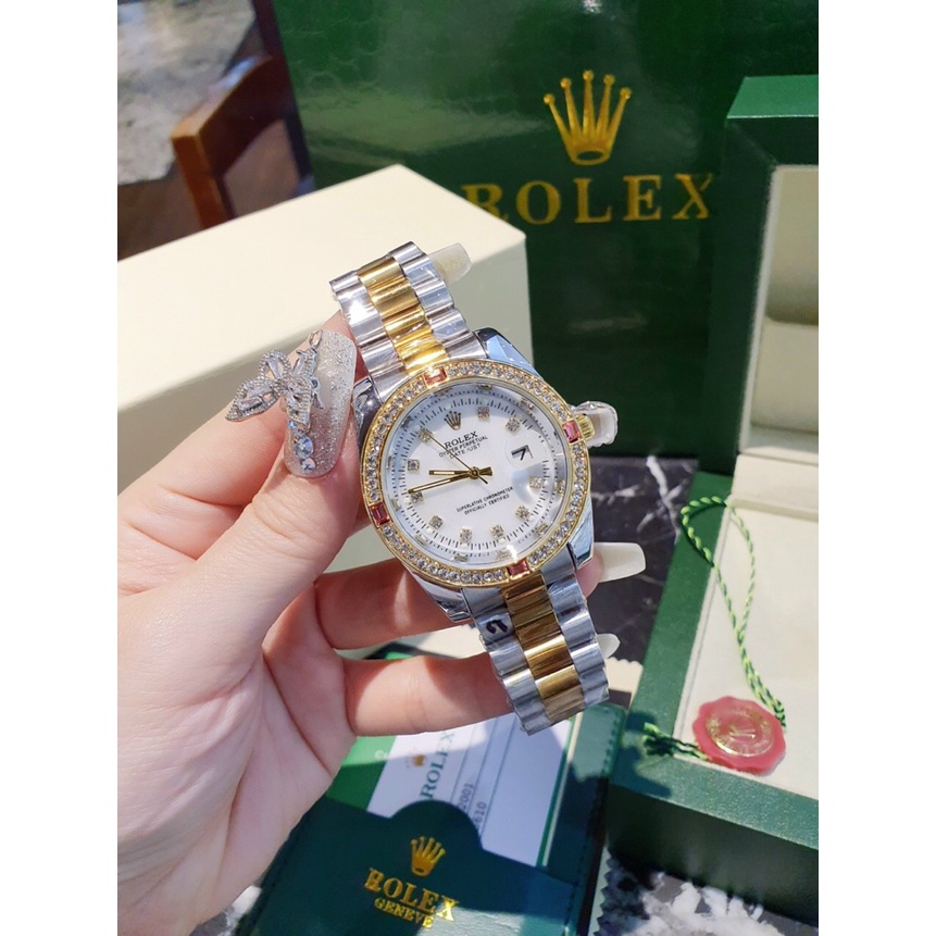 Đồng hồ đeo tay nữ, đồng hồ nữ ROLEX dây kim loại viền xoàn siêu cao cấp, cực kỳ sang chảnh, thời trang đẹp giá cực rẻ