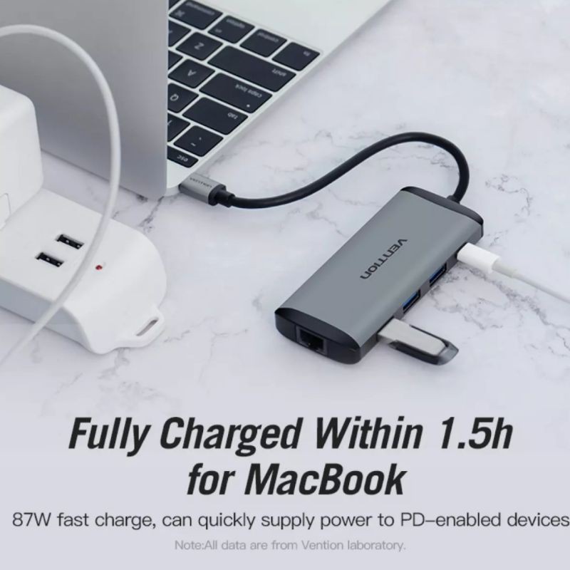 Bộ cáp chuyển đổi Hub 8 in 1 USB Type C to sang HDMI 4K USB3.0 PD SD RJ45 Vention Ravpower Aukey cho Samsung dex Macbook