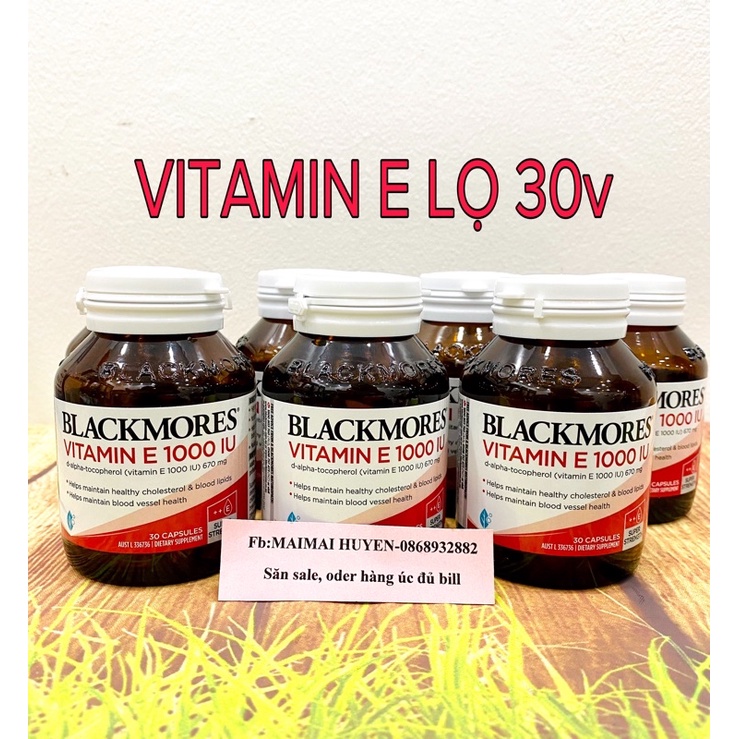 (ĐỦ BILL ÚC) Vitamin E Blackmore Úc Lọ 30 Viên 1000IU