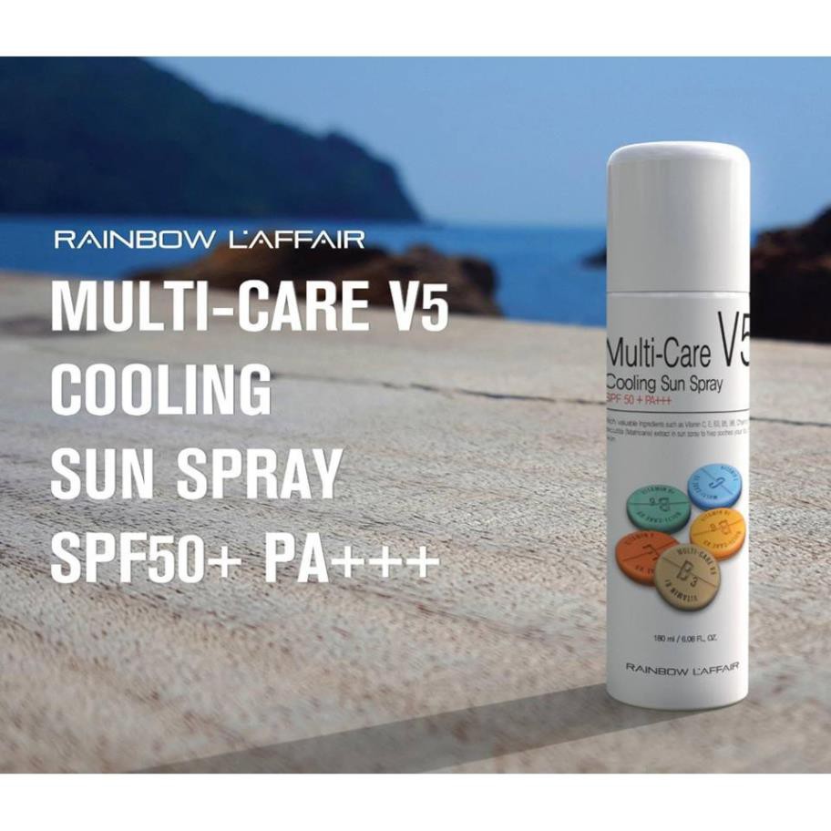 Xịt chống nắng thế hệ mới, lai hóa học & vật lí Rainbow L'affair Multi-Care V5 Cooling Sun Spray SPF50+ PA+++