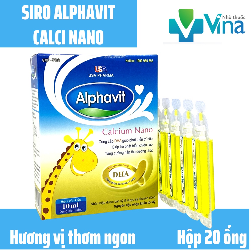 ALPHAVIT CALCIUM - SIRO BỔ SUNG CANXI CHO BÉ - NHANH MỌC RĂNG - PHÁT TRIỂN CHIỀU CAO - CHỐNG CÒI XƯƠNG HỘP 20 ỐNG NHỰA B