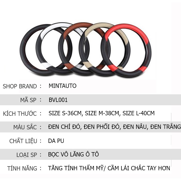 Bọc vô lăng cao cấp cho xe ô tô xe hơi xe tải xe con xe khách bằng da PU mềm mịn BVL001