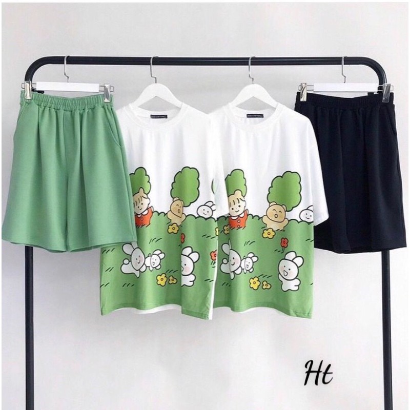 Sét áo thỏ đồng cỏ+quần đùi trơn HT11