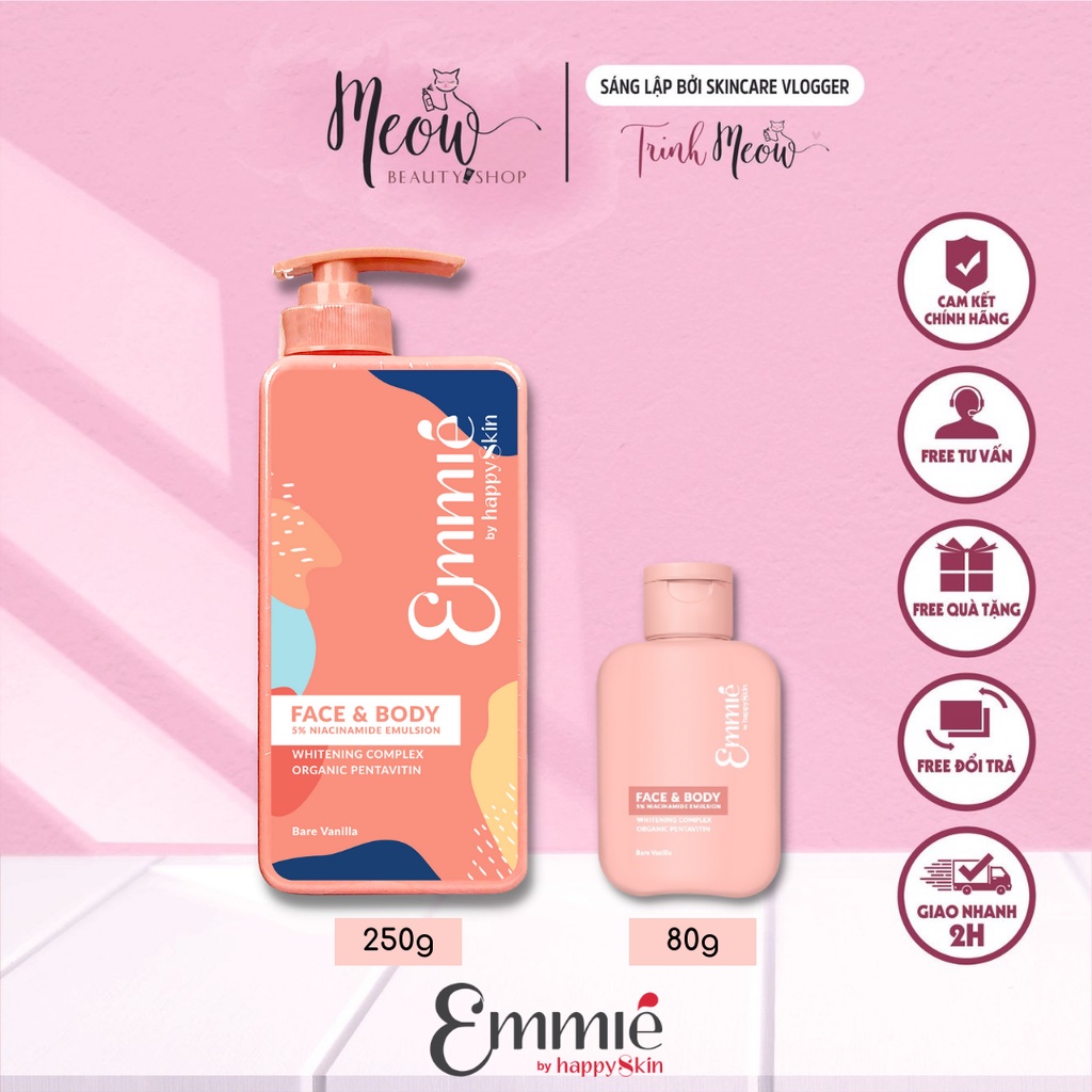 Kem body dưỡng thể trắng da 5% Niacinamide cho mặt và cơ thể Emmie Face & Body Emulsion Meow Beauty Shop by Trinh Meow