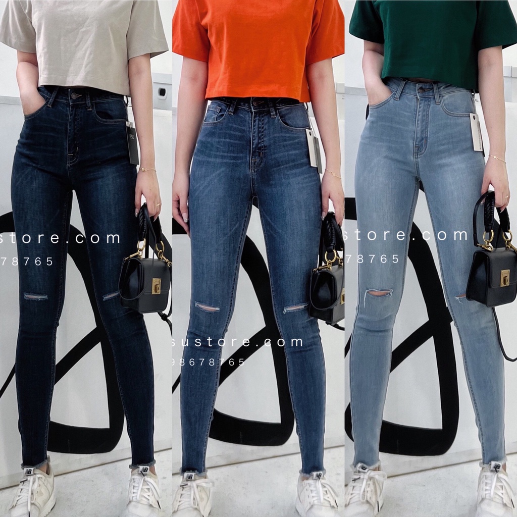 ẢNH TỰ CHỤP Quần Jeans Skinny lai tua xẻ 2 gối 92cm