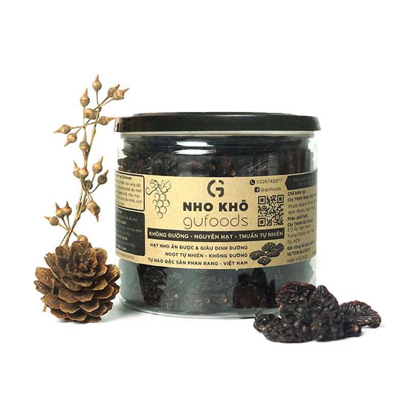 Nho khô đỏ nguyên hạt không đường Phan Rang GUfoods (100g/200g/500g)