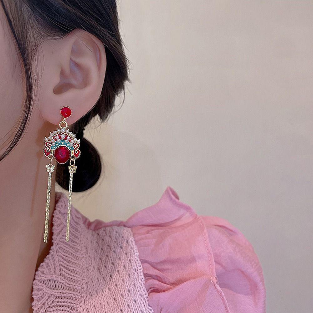 Khuyên Tai Hình Mặt Nạ Phong Cách Trung Hoa Sang Trọng Cho Nữ