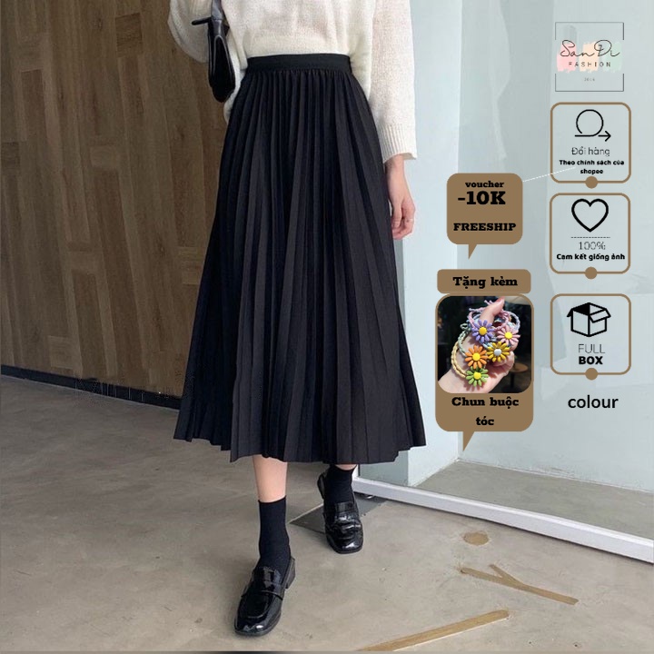 Chân Váy Xếp LY Dài - Váy voan đen cạp chun nữ Daski