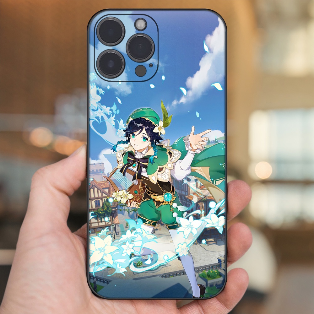 Ốp lưng iPhone 13 Pro Max dẻo đen cạnh vuông in hình Venti Genshin Impact