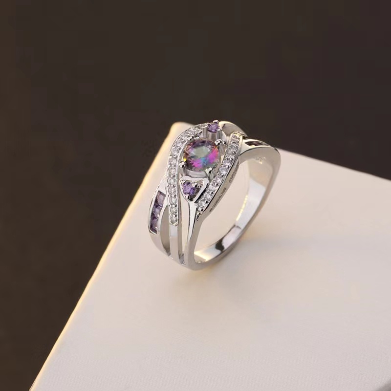 Nhẫn Xi Mạ Bạc 925 Mặt Hình Trái Tim Đính Đá Tím