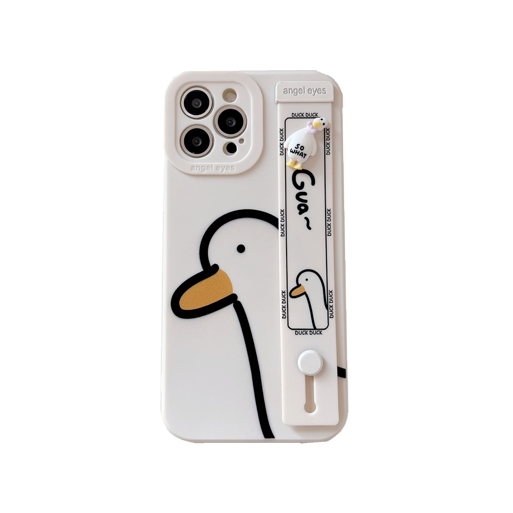 Ốp Điện Thoại Silicone Mềm Chống Sốc In Hình Vịt Hoạt Hình Có Quai Cầm Tay Cho iPhone 13 12 11 Pro Max X XS XR 7 8Plus