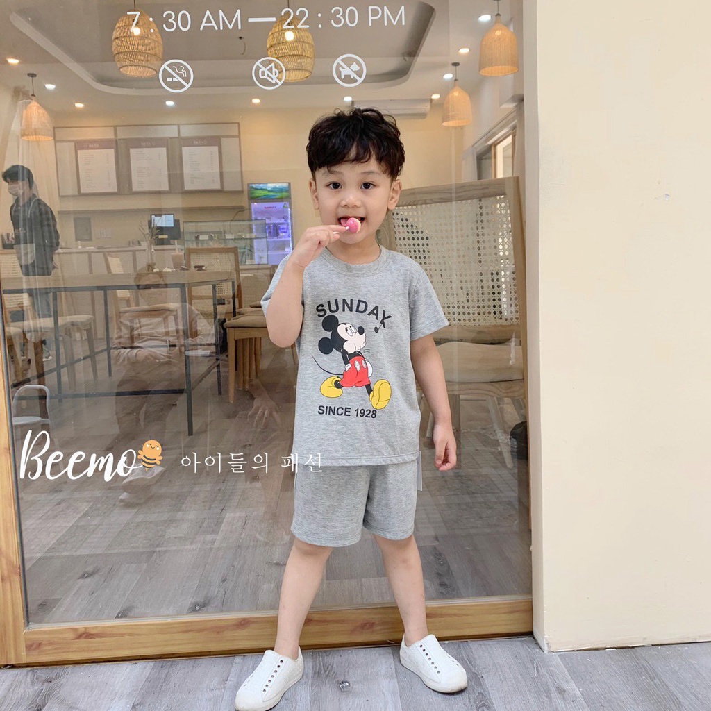 Bộ cotton unisex cho bé, bộ thun mềm mát in hoạ tiết micky vải cotton mềm