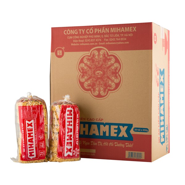 Thùng mì 9 Kg MIHAMEX_  ăn liền hảo ba gói tôm miền hảo muối chấm khô xào đại