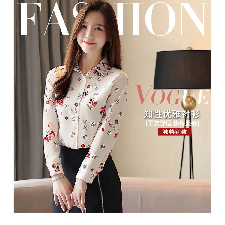 áo kiểu nữ  áo sơ mi tay ngắn áo sơ mi Áo Sơ Mi Chiffon Tay Dài In Họa Tiết Phong Cách Hàn Quốc Thời Trang Mùa Xuân 2022 Cho Nữ