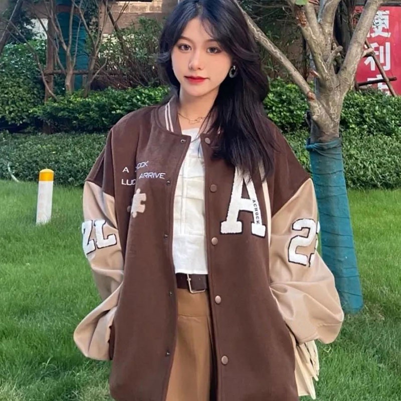 Áo khoác bóng chày XINLANYASHE dáng rộng thời trang thu đông 2022 mới dễ phối đồ phong cách retro áo khoác