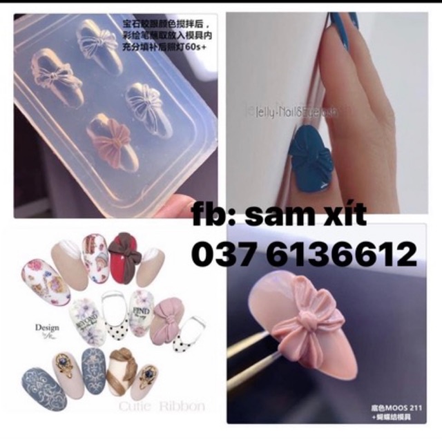 Khuôn nơ silicon đa dạng hình làm charm đính móng