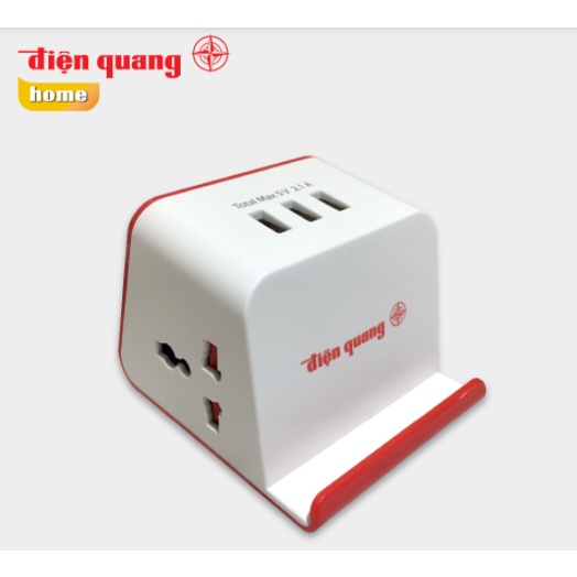 Ổ Cắm Điện Đa Năng Điện Quang 3 Cổng USB  sạc tối đa tổng 10W, kiểu dáng CubeZ, nhỏ gọn, để bàn  ĐQ 2WR 23-3U