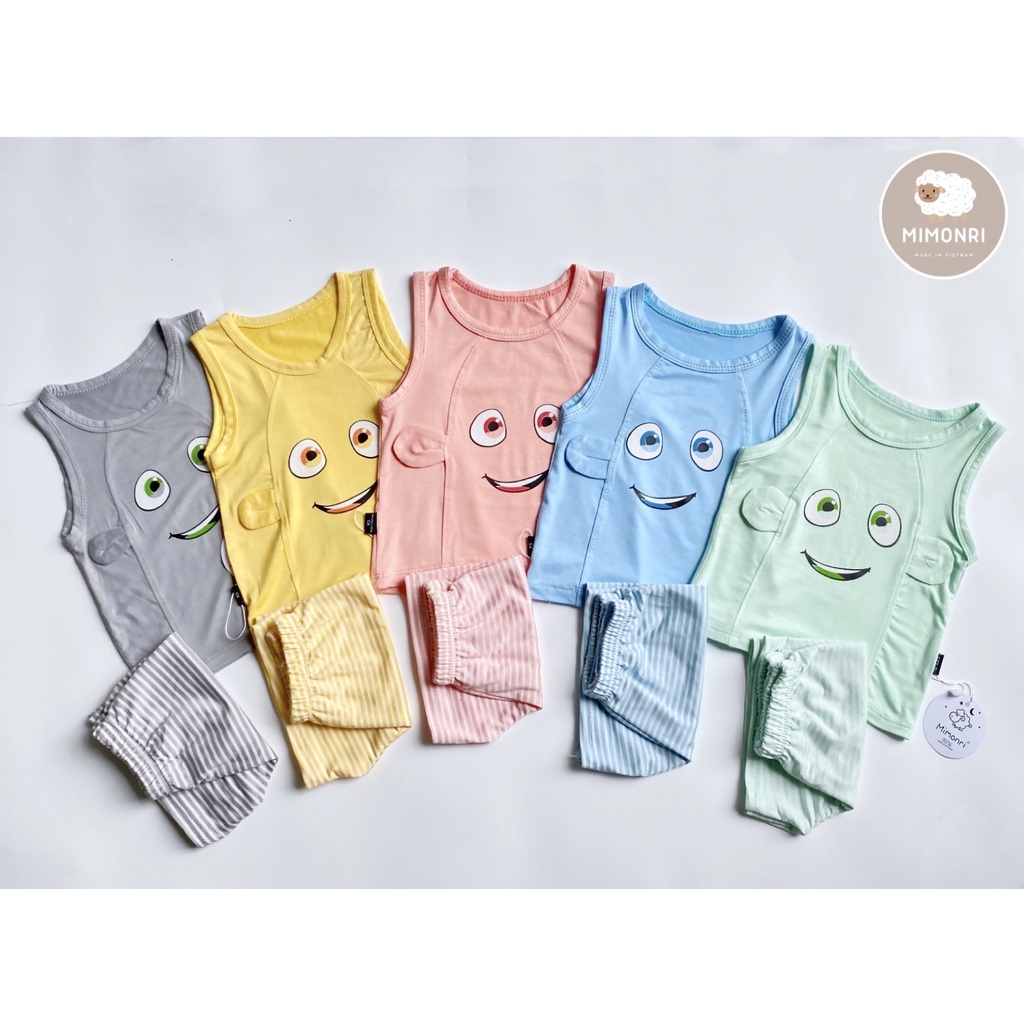 [SALE] Bộ Cộc Tay Cho Bé Trai, Bé Gái KIMCHIBABY Vải Thun Lạnh Hoạ Tiết Con Mắt Tai Thú, Đồ Bộ Cho Bé Mặc Nhà KW2208