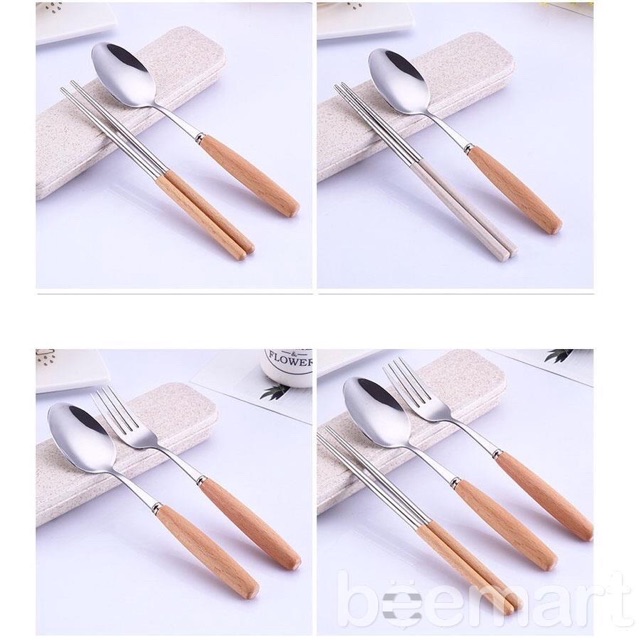 Bộ muỗng đũa ăn cá nhân kèm hộp đựng lúa mạch