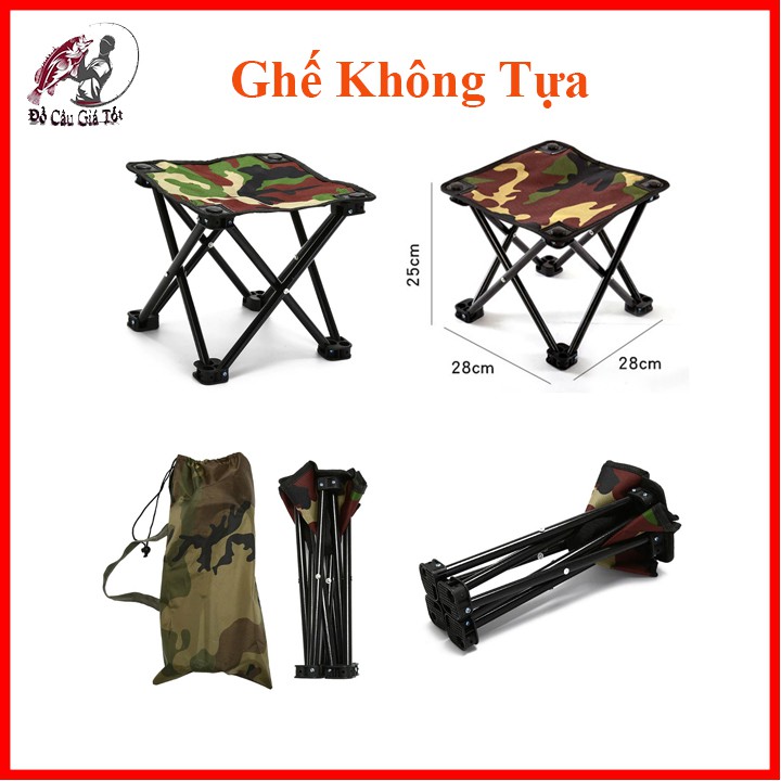 [Chất Lượng] Ghế Không Tựa, Ghế Xếp Dã Ngoại Khung Kim Loại Cao Cấp, Ghế Câu Đài, Ghế Câu Cá