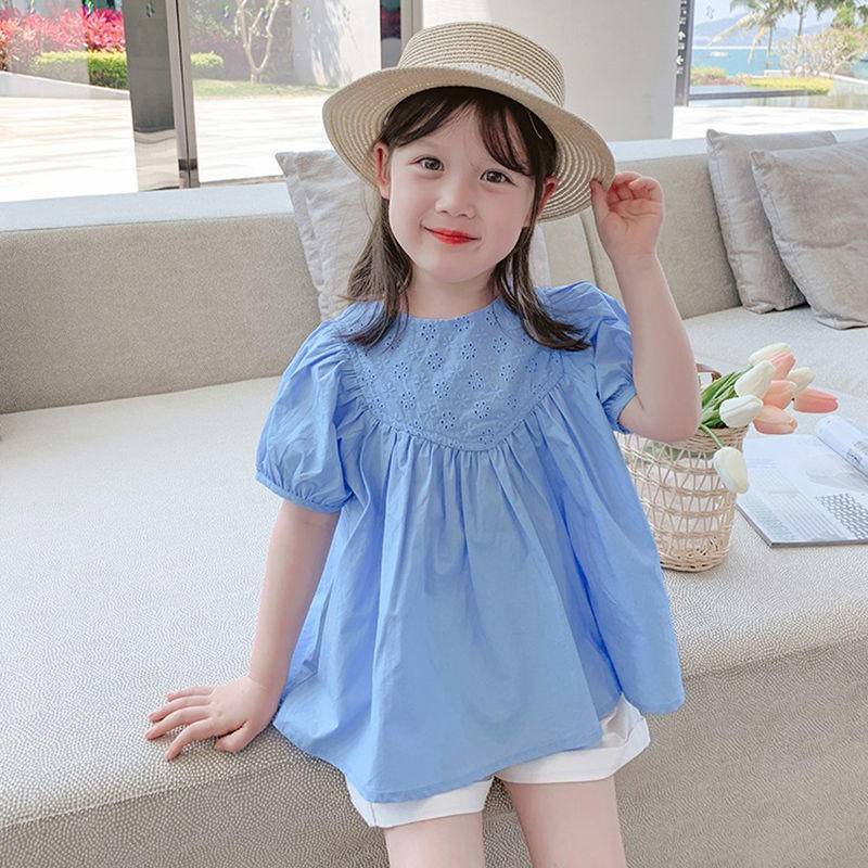 Áo cotton tay ngắn phồng mỏng phong cách nước ngoài Hàn Quốc mùa hè cho bé gái