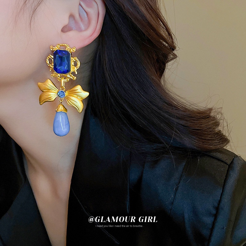 Bông Tai Mạ Bạc Hình Nơ / Giọt Nước / Giọt Nước Đính Đá