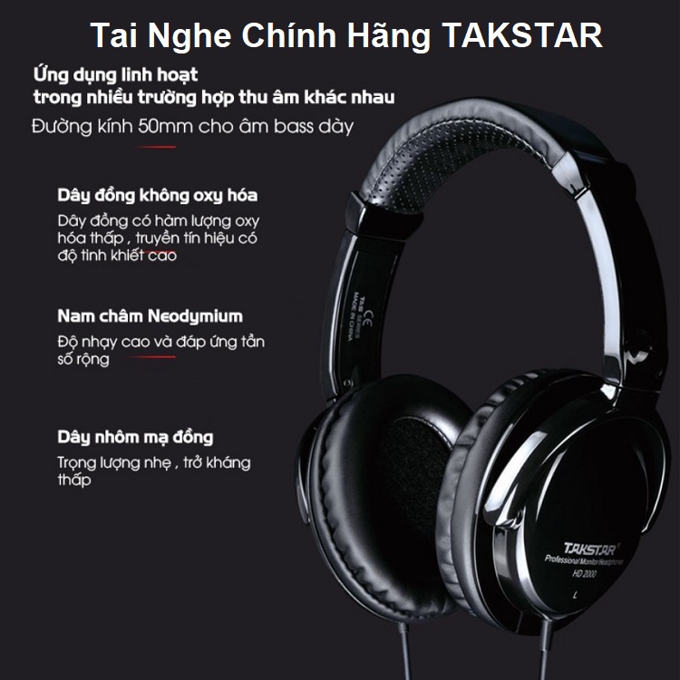 Tai Nghe Chụp Tai Kiểm Âm, Dùng Cho Ca Sỹ - Chính Hãng Takstar HD 2000 - Chuẩn Phòng Thu - Bảo Hành 12 Tháng