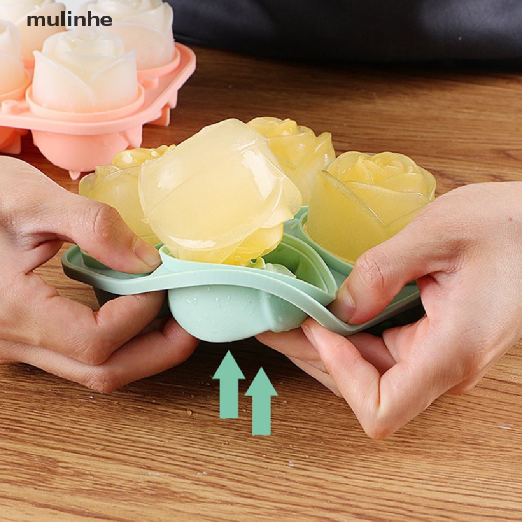 Khuôn Silicone Làm Đá Viên 4 Ngăn Tạo Hình Hoa Hồng 3D Tiện Dụng