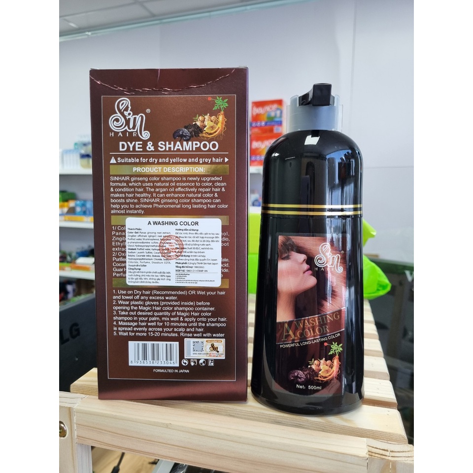 Gội nhuộm tóc tại nhà SIN HAIR Black 500ml  (Màu Đen - Màu nâu đen)