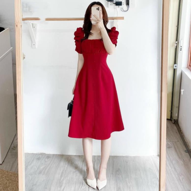 Đầm dự tiệc tay bồng xếp li ngực nút bọc Hàng thiết kế | BigBuy360 - bigbuy360.vn