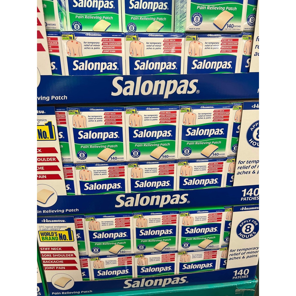 Cao dán giảm đau Salonpas Mỹ hộp 140 miếng sản phẩm được hãng Hisamitsu sản xuất riêng cho thị trường Mỹ - EDS Hàng Mỹ