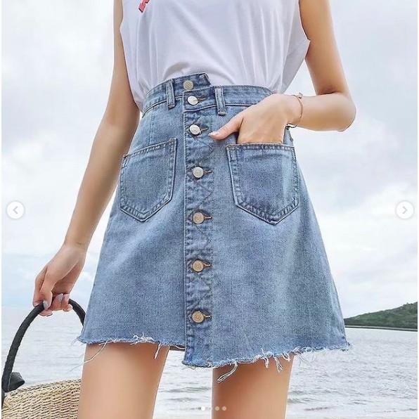 [BIGISZE GIÁ RẺ 50-120kg S-5XL] Chân váy chữ A jean nữ bigsize dáng ngắn phối nút dành cho các bạn dáng người mập béo