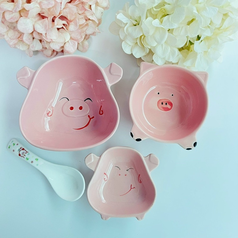 Set bát lợn hồng ăn dặm cho bé🍀Bát ăn cơm cute🍀Bát deco bàn ăn