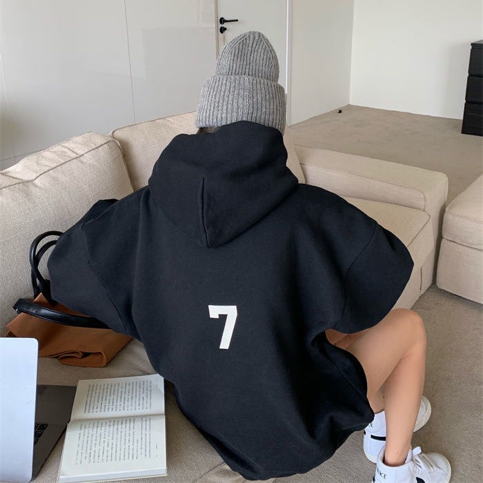 Áo hoodie in chữ ABC hai màu xám / đen dáng rộng ấm áp thời trang có tùy chọn lót lông | BigBuy360 - bigbuy360.vn