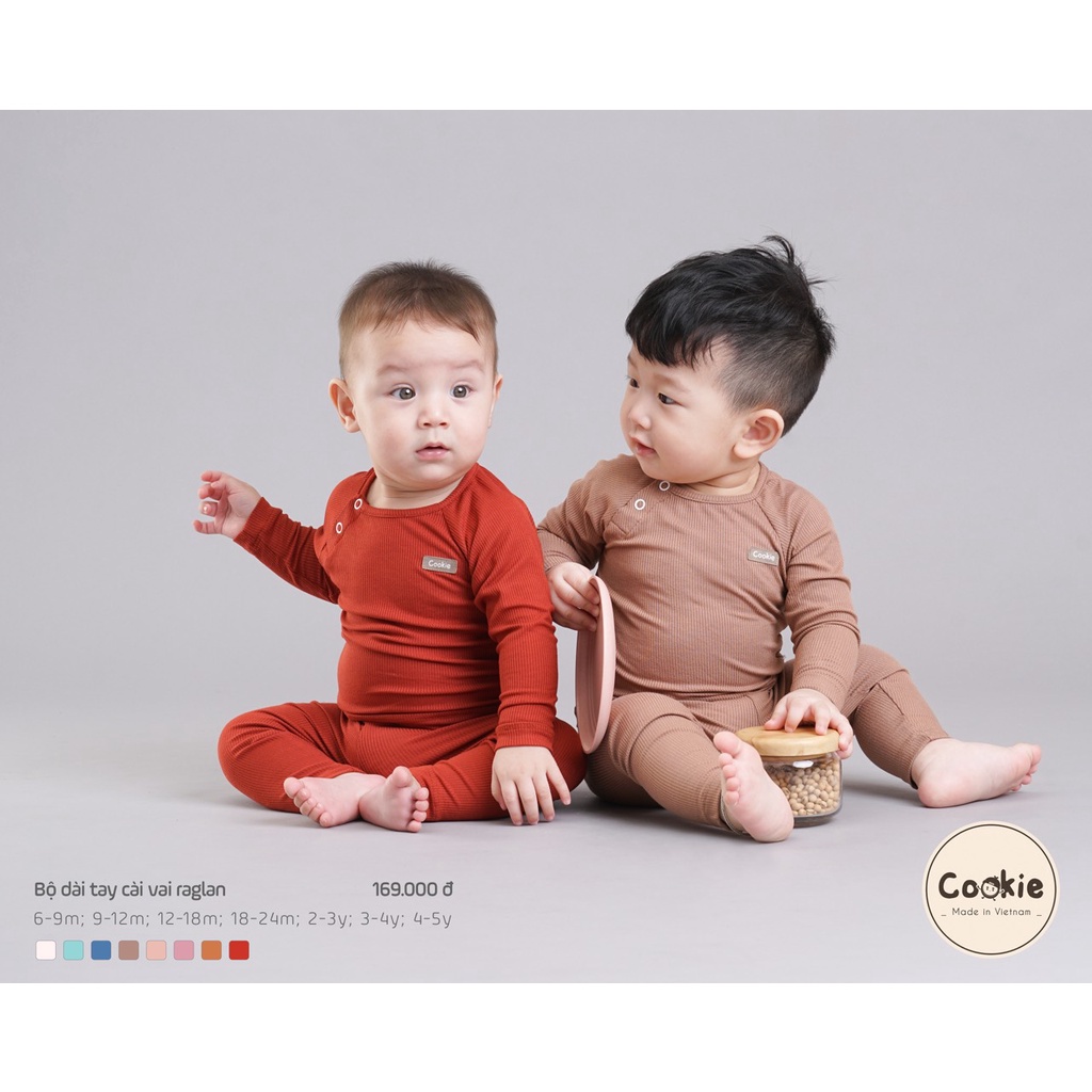 Cookie - Bộ dài tay cài vai chui đầu, dáng ôm Raglan