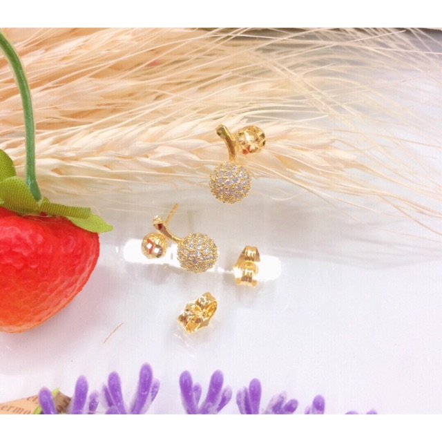 Bông tai nữ kiểu trái cherry mạ vàng 18